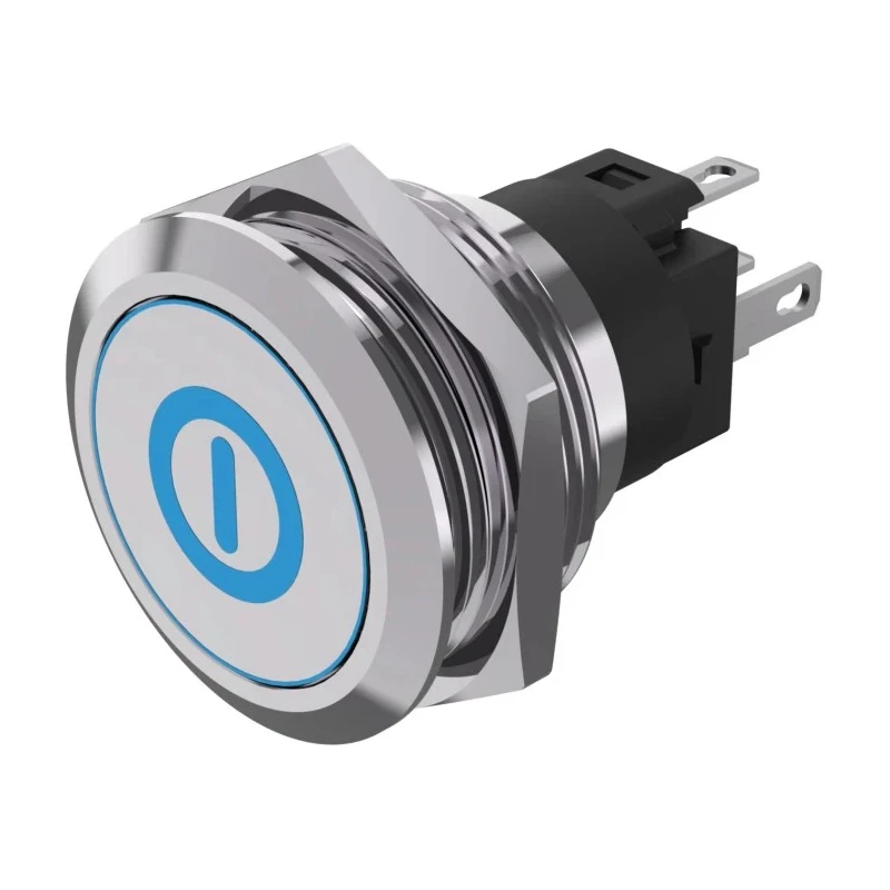EAO 82 Series Illuminated Push Button Switch, Latching, Panel Mount, 31 x 31 mm Cutout, SPDT, Blue LED 82-6151.2A24.B001
