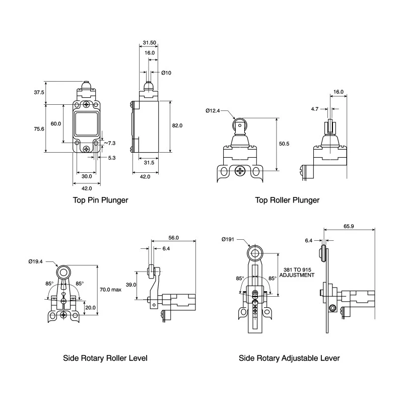 Honeywell Technologies GLA Series Adjustable Roller Lever Limit Switch, 1 NO/1 NC, Ingress Protection, Die Cast Zinc IP67