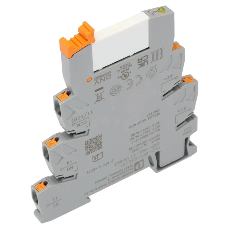 Phoenix Contact PLC-RPT Series Relay Module, DIN Rail Mount, 5V DC Coil, SPDT Contact, 38mA Coil Current 1119893