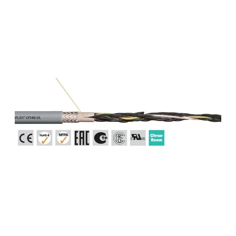 Igus Chainflex CF140.UL Screened Control Cable, 12 Cores, 0.75mm², Silver Grey Polyurethane Sheath CF140.07.12.UL (100m)