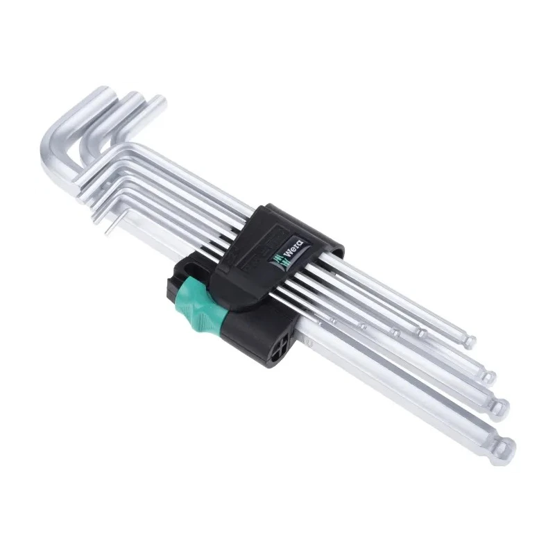 Wera 9 Piece L Metric Hex Key Set Chrome Finish Hex Size 1.5 to 10 mm 05022087001