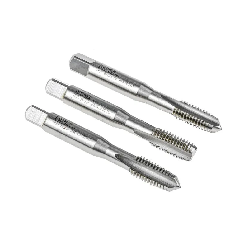 Dormer Machine Tap Set, M10 Thread Size, Straight Flute, HSS Material, 3 Pieces, Overall Length 80mm, Shank E500M10NO6