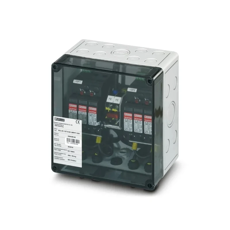 Phoenix Contact SOL-SC-1ST-0-DC-2MPPT-1001 Series Polycarbonate Junction Box, IP65, 180 mm x 180 mm x 111 mm, 40A 2404299