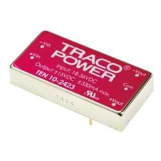 TRACOPOWER DC/DC Converter 15V DC 330mA Output, Dual Output ±15V, 10W Power, PCB Mount, 18-36V DC Input, 85°C TEN 10-2423