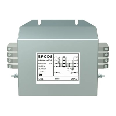 TDK Flange EMC Filter 25A 440V AC 50Hz/60Hz 3 Phase Tab Termination B84144A0025R000