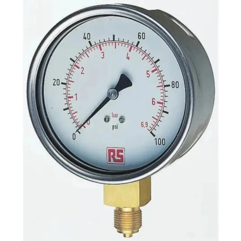 RS PRO 100 mm 3/8 in G BSPM Stainless Steel Pressure Gauge 100 psi Model 189-018