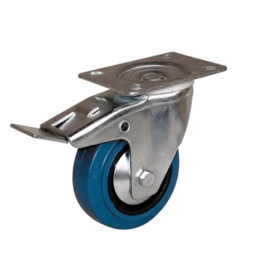 Guitel Hervieu Braked Swivel Castor with 150 kg Load Capacity, 125 mm Rubber Wheel, Galvanised Steel Frame 21707222