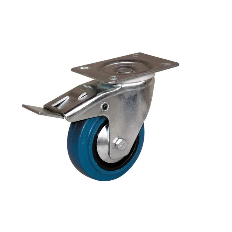 Guitel Hervieu Braked Swivel Castor with 150 kg Load Capacity, 125 mm Rubber Wheel, Galvanised Steel Frame 21707222