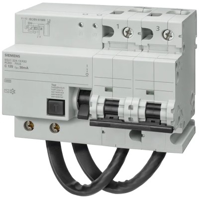 Siemens Residual Current Circuit Breaker with Overload Protection 125A Current Rating 2-Pole 30 mA Trip 5SU1324-6KK82