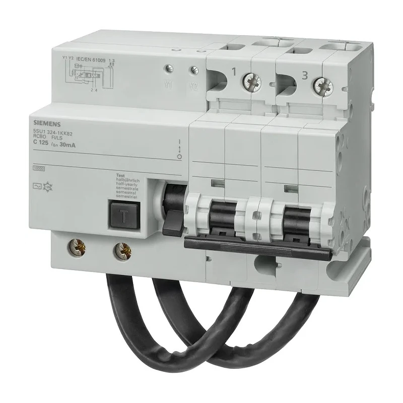 Siemens Residual Current Circuit Breaker with Overload Protection 125A Current Rating 2-Pole 30 mA Trip 5SU1324-6KK82