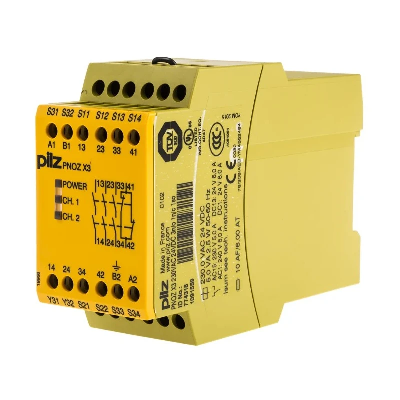 Pilz Safety Relay PNOZ X3 230V AC/DC, 24 V AC/DC, 3 Safety Contacts, 1 Auxiliary Contact 774318