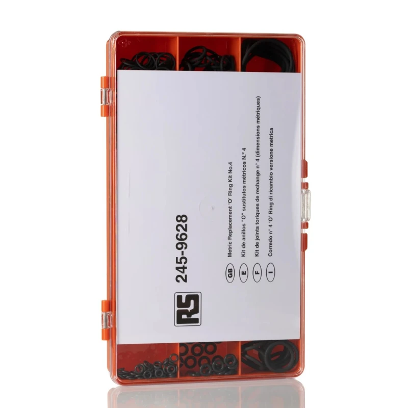 RS PRO Metric O-Ring Kit Viton, 382 Pieces, 75 Shore Hardness, Chemical Resistant FKM Material 245-9628