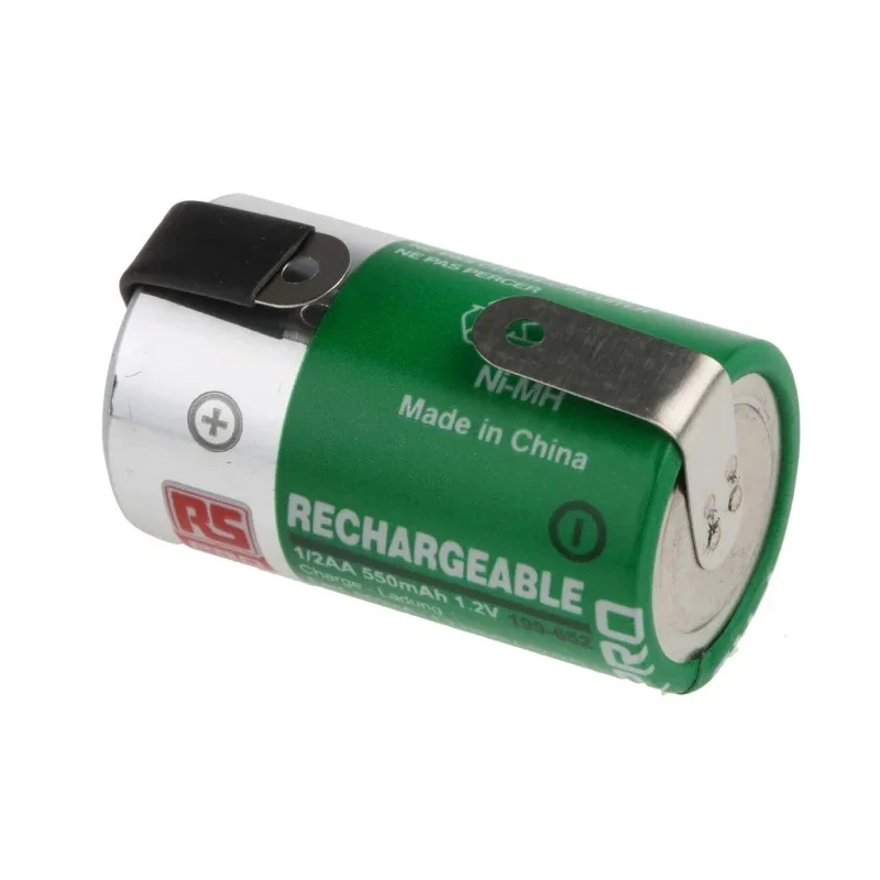 RS Pro 1.2 V NiMH 14.3 mm Tagged Rechargeable Battery 550 mAh 199-652
