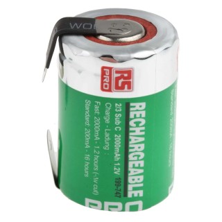 RS PRO 1.2 V NiMH 23 mm Rechargeable Battery 2 Ah 199-747