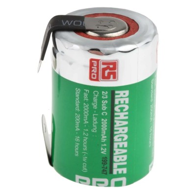 RS PRO 1.2 V NiMH 23 mm Rechargeable Battery 2 Ah 199-747