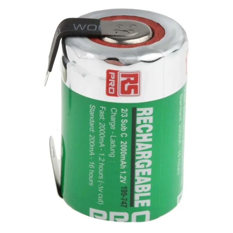RS PRO 1.2 V NiMH 23 mm Rechargeable Battery 2 Ah 199-747