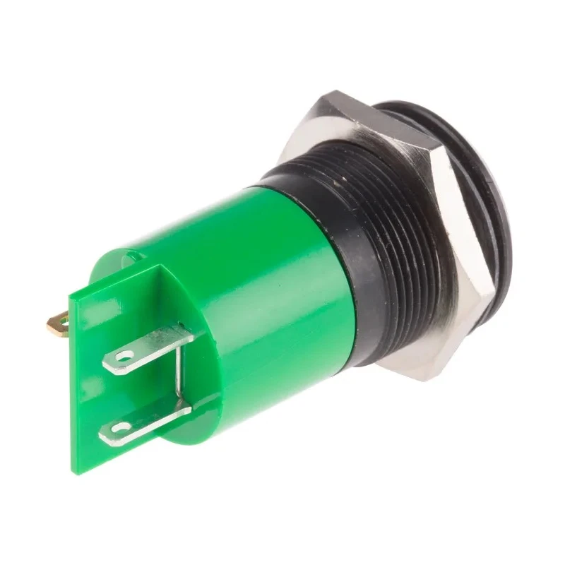 RS PRO Green Panel Mount Indicator 110V AC 6mA Solder Tab Termination IP67 Prominent Bezel 203-571