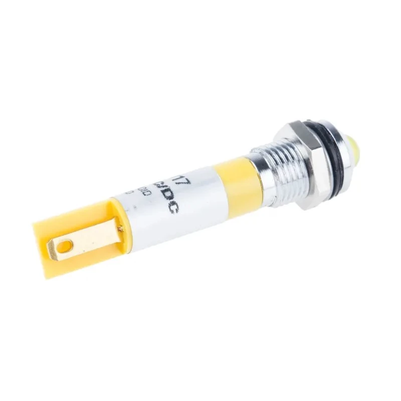 RS PRO Yellow Panel Mount Indicator 110V AC 6mA Solder Tab Termination Prominent Bezel 203-802