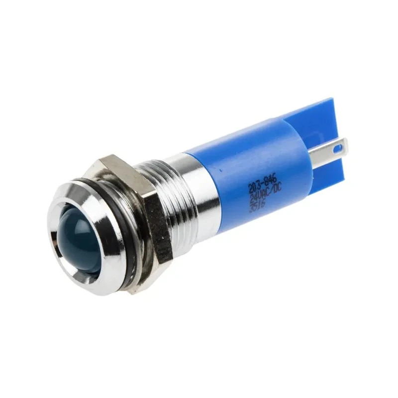 RS PRO Blue Panel Mount Indicator 24V DC 17mA Silver Bezel IP67 Prominent IP67