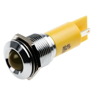 RS PRO Yellow Panel Mount Indicator Silver Bezel, 12 V AC/DC, 20mA, Solder Tab Termination, Prominent Bezel 203-931