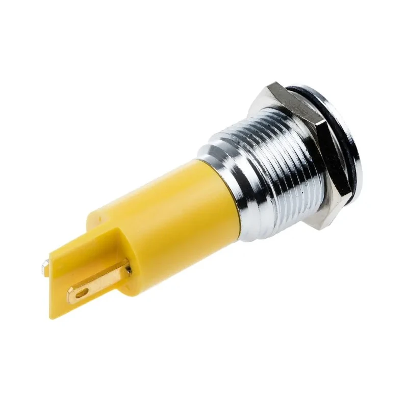 RS PRO Yellow Panel Mount Indicator Silver Bezel, 12 V AC/DC, 20mA, Solder Tab Termination, Prominent Bezel 203-931
