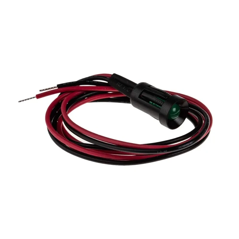RS PRO Green Panel Mount Indicator 12V DC 20mA Lead Wire Termination Recessed Black Bezel 204-079