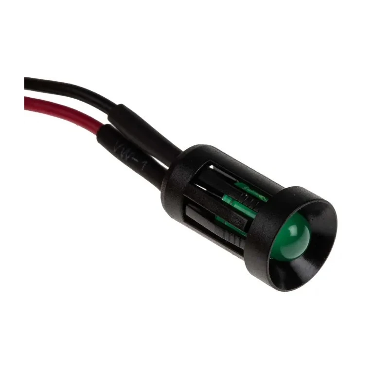 RS PRO Green Panel Mount Indicator 12V DC 20mA Lead Wire Termination Recessed Black Bezel 204-079