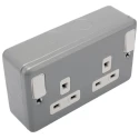 MK Electric 13A Grey 2 Gang Plug Socket Metalclad Plus Indoor USB UK French American Socket Shuttered Socket K1248-ALM
