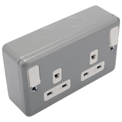 MK Electric 13A Grey 2 Gang Plug Socket Metalclad Plus Indoor USB UK French American Socket Shuttered Socket K1248-ALM