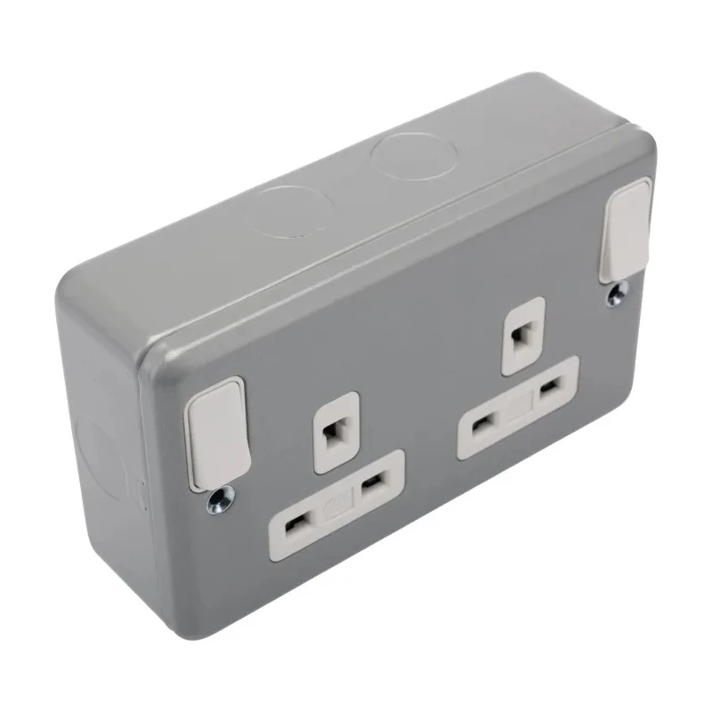 MK Electric 13A Grey 2 Gang Plug Socket Metalclad Plus Indoor USB UK French American Socket Shuttered Socket K1248-ALM
