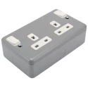 MK Electric 13A Grey 2 Gang Plug Socket Metalclad Plus Indoor USB UK French American Socket Shuttered Socket K1248-ALM