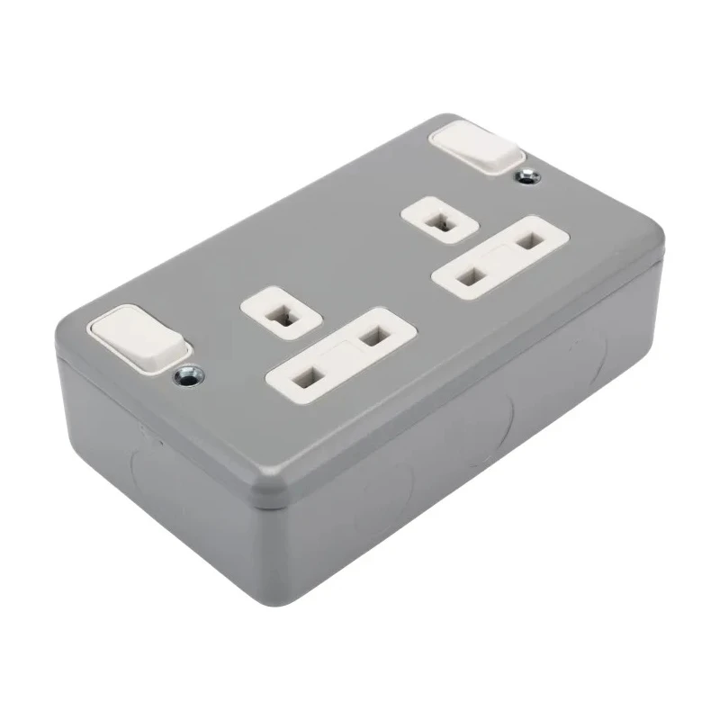 MK Electric 13A Grey 2 Gang Plug Socket Metalclad Plus Indoor USB UK French American Socket Shuttered Socket K1248-ALM