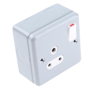 MK Electric 5A Grey 1 Gang Plug Socket Metalclad Plus Surface Mounted Shuttered K2871 ALM