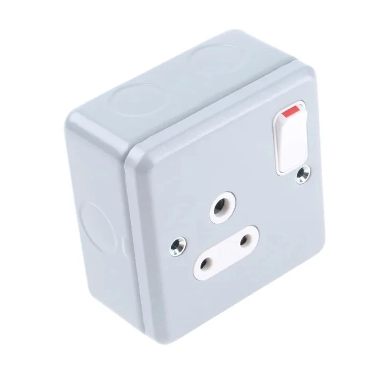 MK Electric 5A Grey 1 Gang Plug Socket Metalclad Plus Surface Mounted Shuttered K2871 ALM