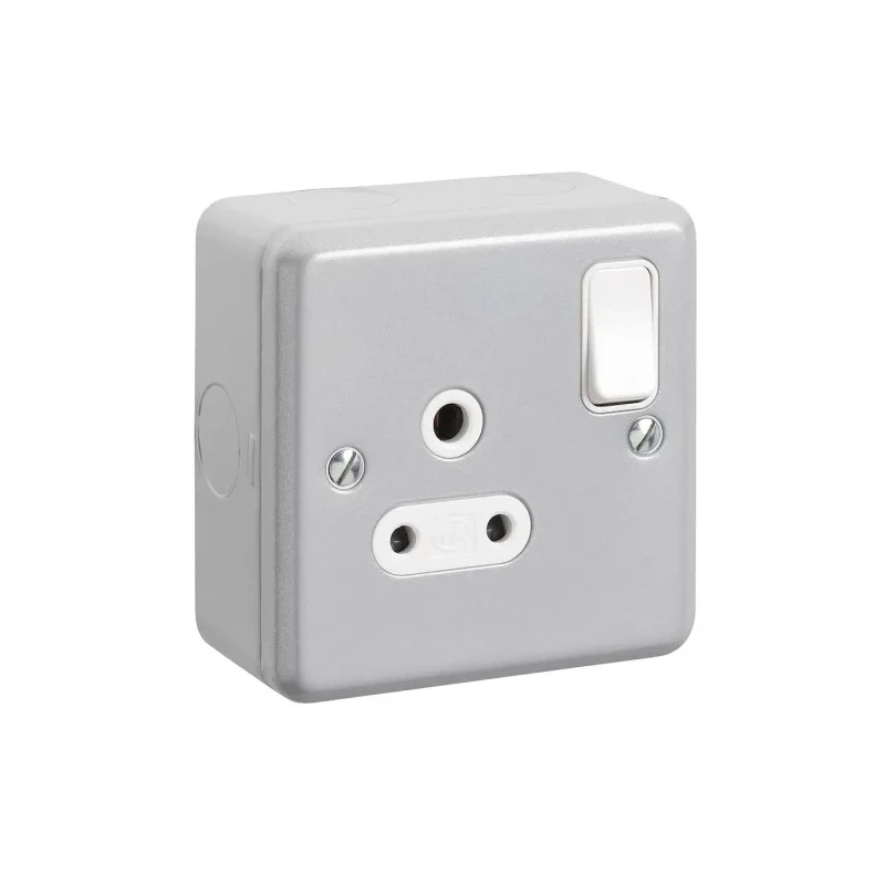 MK Electric 5A Grey 1 Gang Plug Socket Metalclad Plus Surface Mounted Shuttered K2871 ALM