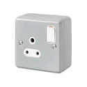 MK Electric 5A Grey 1 Gang Plug Socket Metalclad Plus Surface Mounted Shuttered K2871 ALM