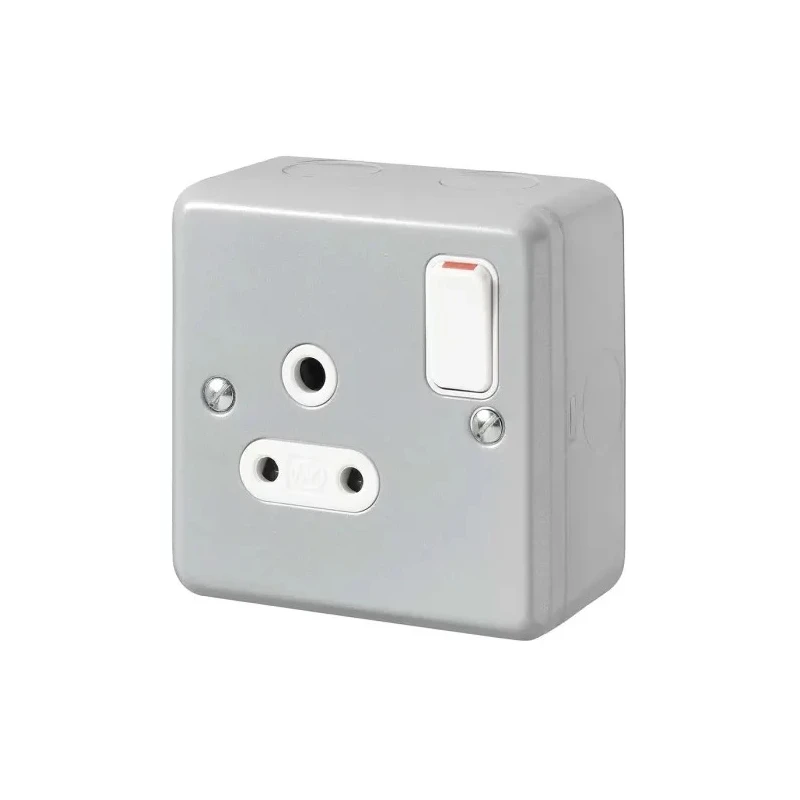 MK Electric 5A Grey 1 Gang Plug Socket Metalclad Plus Surface Mounted Shuttered K2871 ALM