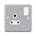 MK Electric 5A Grey 1 Gang Plug Socket Metalclad Plus Surface Mounted Shuttered K2871 ALM