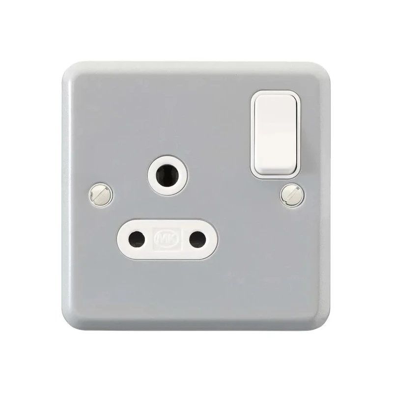 MK Electric 5A Grey 1 Gang Plug Socket Metalclad Plus Surface Mounted Shuttered K2871 ALM