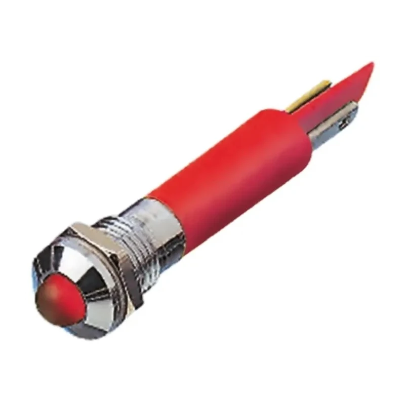 RS PRO Red Panel Mount Indicator, 110V AC, 6mA, Silver Bezel, Solder Tab Termination, Prominent Bezel 205-218