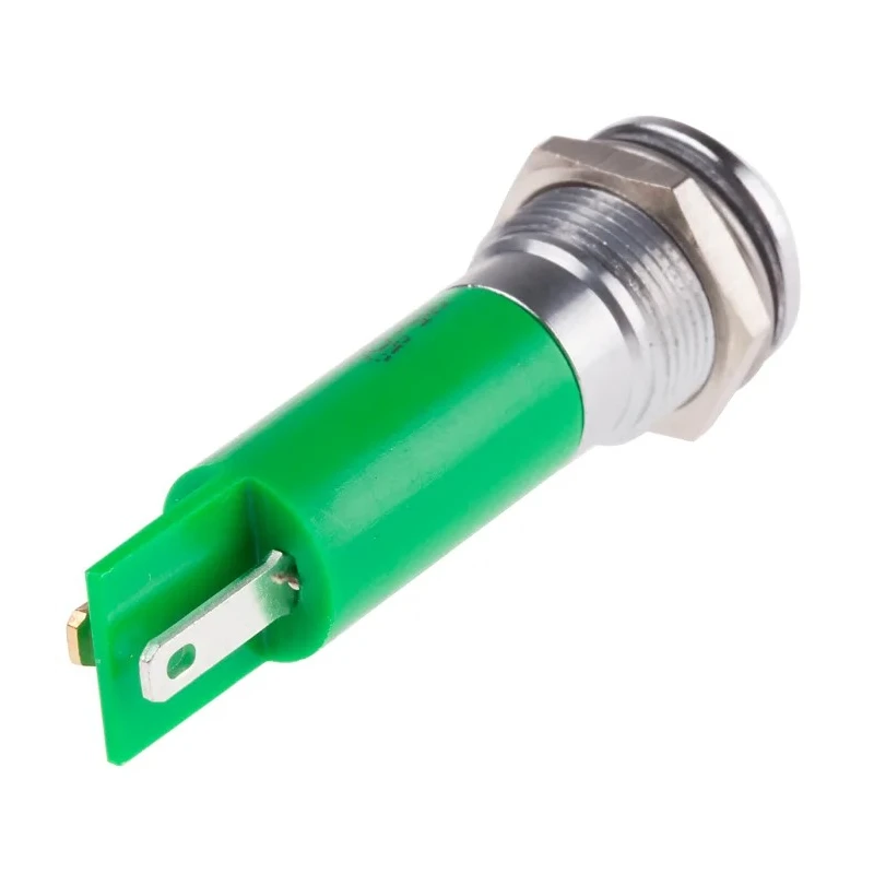 RS PRO Green Panel Mount Indicator 130V AC 6mA IP67 Silver Bezel Prominent 205-252
