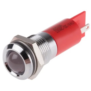 RS PRO Red Panel Mount Indicator, 12 V AC 12V DC, 20mA, Solder Tab Termination, IP67, Prominent Bezel, Silver 205-296
