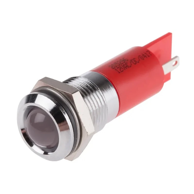 RS PRO Red Panel Mount Indicator, 12 V AC 12V DC, 20mA, Solder Tab Termination, IP67, Prominent Bezel, Silver 205-296
