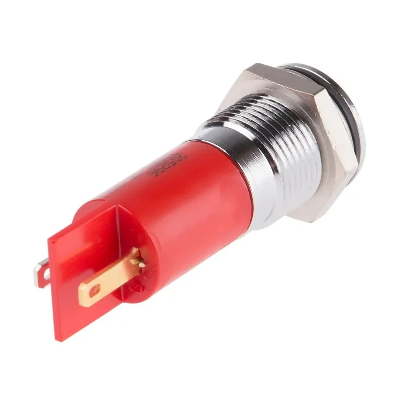 RS PRO Red Panel Mount Indicator, 12 V AC 12V DC, 20mA, Solder Tab Termination, IP67, Prominent Bezel, Silver 205-296
