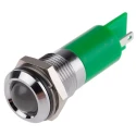 RS PRO Green Panel Mount Indicator 12 V AC DC 20mA Solder Tab IP67 Silver Bezel 205-303