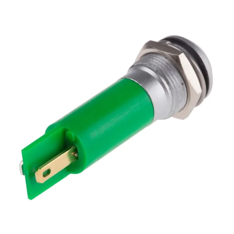 RS PRO Green Panel Mount Indicator, 24 V ac, 24V dc, 20mA, Solder Tab Termination, IP67, Prominent Bezel 205-381