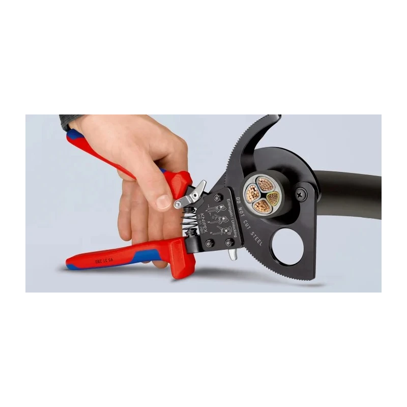 Knipex Straight Ratchet Cable Cutter 280mm Overall Length 52mm Cutting Capacity Steel Jaw 95 31 280