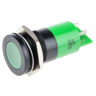 RS PRO Green Panel Mount Indicator 12 V AC/DC 20mA Solder Tab Termination Flush Bezel 206-261
