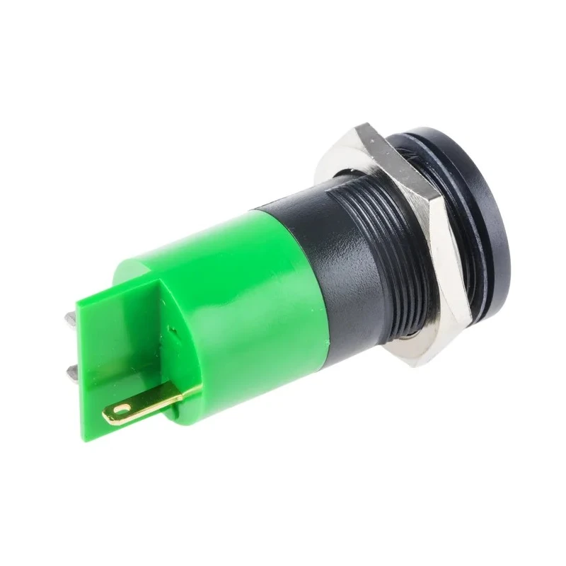 RS PRO Green Panel Mount Indicator 12 V AC/DC 20mA Solder Tab Termination Flush Bezel 206-261