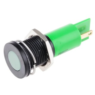 RS PRO Green Panel Mount Indicator, 230V AC, 3mA Current, Solder Tab Termination, IP67 Rated, Flush Bezel, Model 206-277